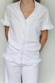 SHORT-SLEEVE RUFFLE GREY DOTS