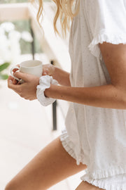 SHORT RUFFLE GREY DOTS